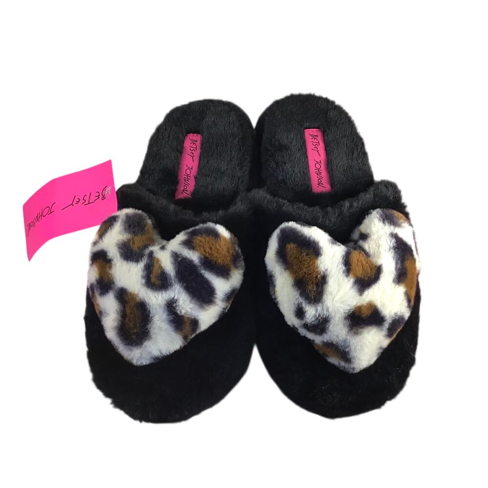 Betsey Johnson Animal Print Heart Slippers Women’s SZ L 9-10 NWT